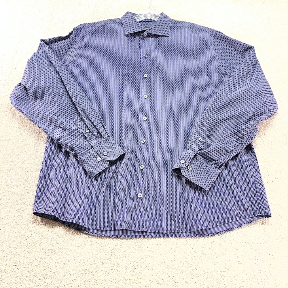 Bugatchi Button Up‎ Shirt Mens XL Blue Geometric Classic Fit Long Sleeve Cotton